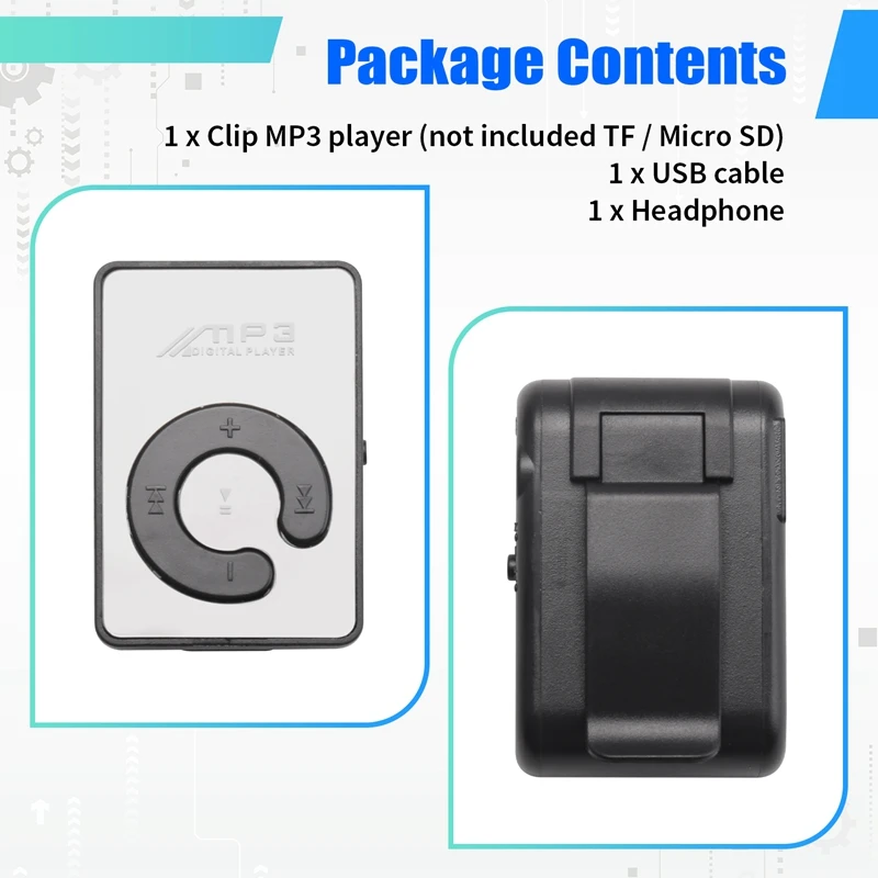 【مخزون محدود】مشغل موسيقى MP3 صغير مع كابل USB مع سماعات رأس باللون الأسود