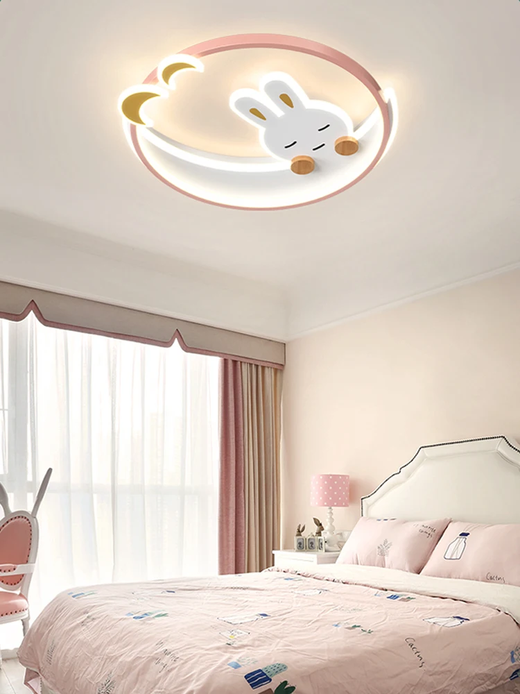 الأطفال الهلال القمر الأبيض أرنب مصباح السقف الثريا لغرفة الاطفال LED الإضاءة غرفة نوم بريق ديكور المنزل دراسة العلية #5