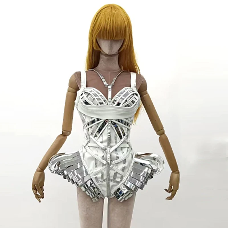 

Silver Singer jumpsuit Sparkly Dancers The Dids Club Dress Birthday Party Show costume set Tour Interaction Dance Clothing