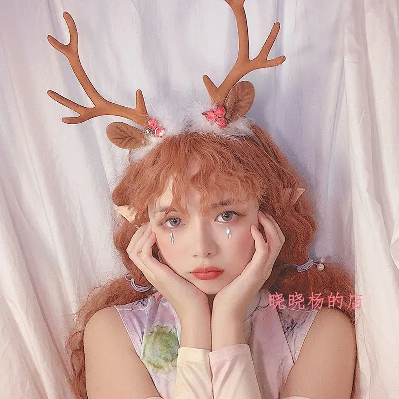 Cisas أغطية الرأس الزخرفية قزم قبعة الغزلان قرن الوعل هيرباند مهرجان لطيف نظام الغابات الرنة أغطية الرأس مجوهرات هدية صغيرة #3