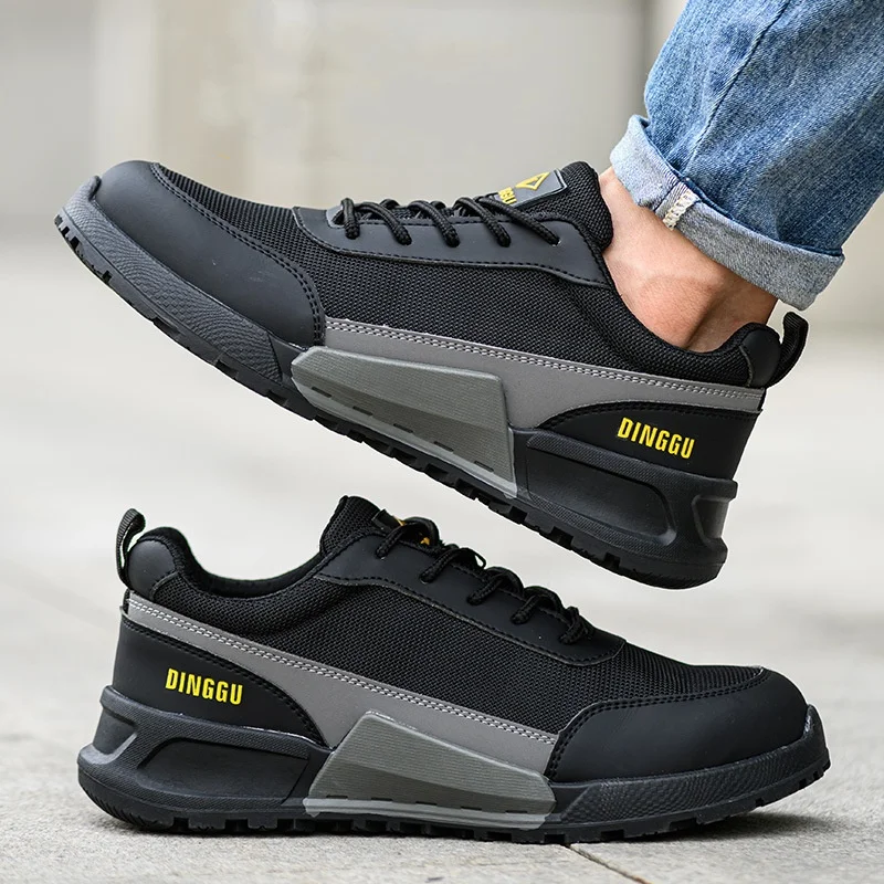 men's casual breathable steel toe covers work safety shoes worker security boots air mesh summer safe sneakers protect footwear