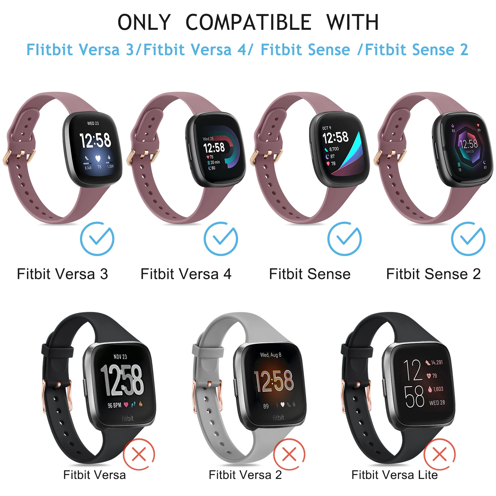 Silikon-Silm-Armband für Fitbit Versa 3/Versa 4-Band-Armband für Fitbit Sense/Sense 2 Armband-Armband-Ersatz