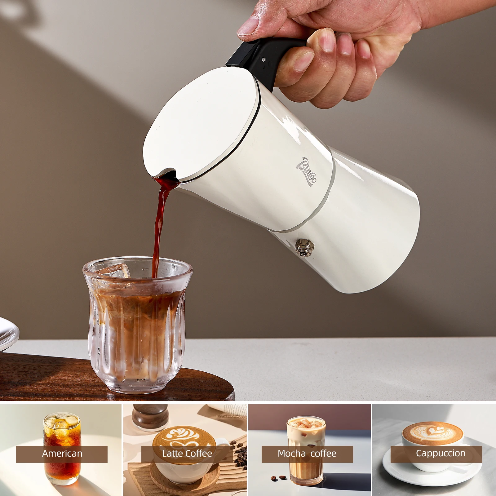 Bincoo Moka Pot 2 Cup，Espresso Maker Stove Top，Italian Coffee Maker，Mocha Pots，Stovetop Espresso Maker，Espresso Stove Top Coffee
