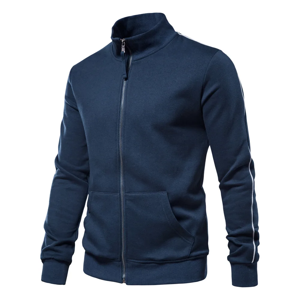 Autumn Winter Stand Collar Zip-Up Long Sleeve Sweatshirt Men's Color-Block Sportswear