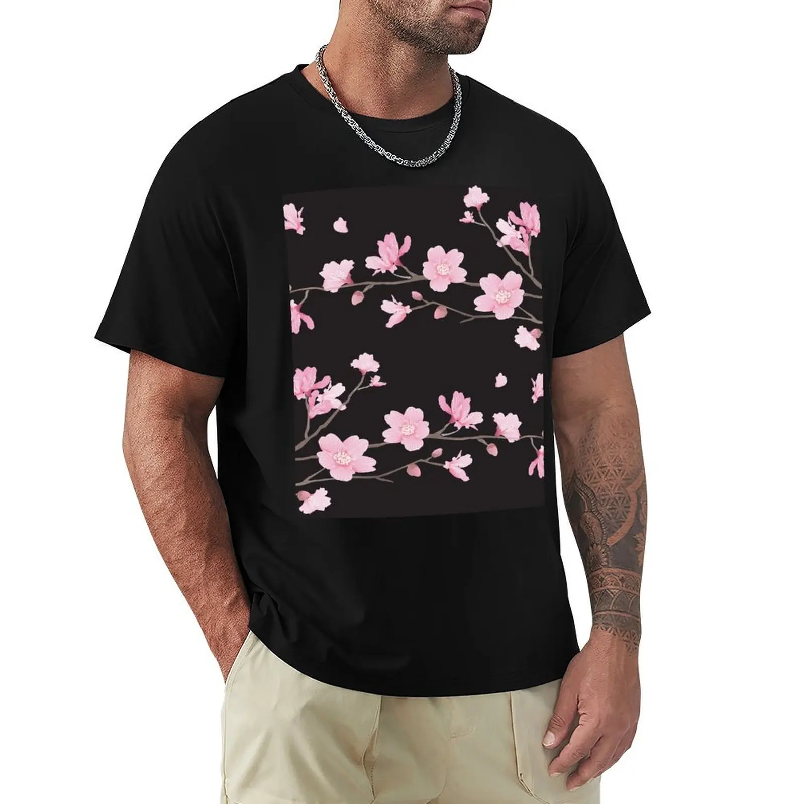 

Cherry Blossom flower plant - Black T-Shirt Luxury man Short sleeve tee mens vintage t shirts