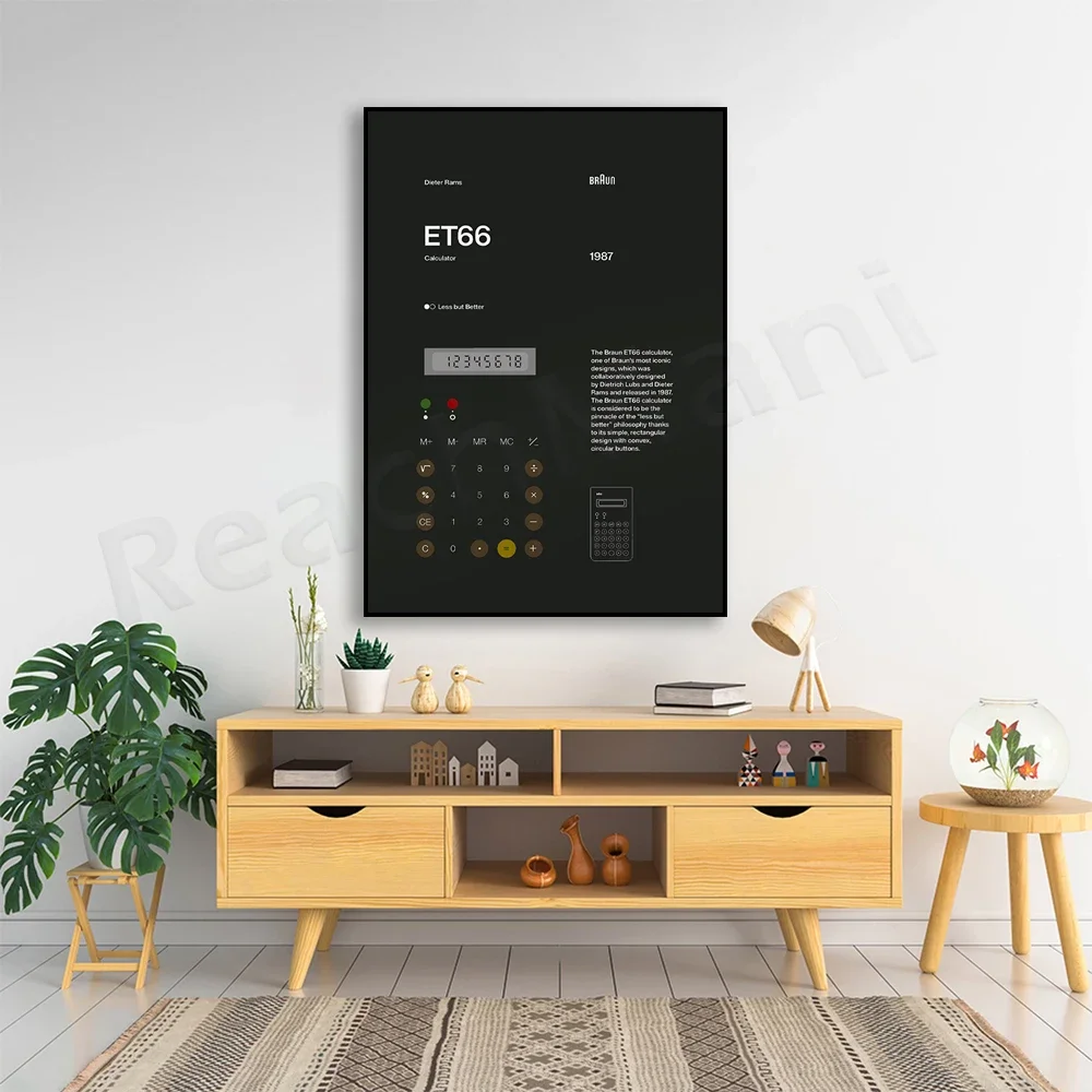 Dieter Rams Braun ET66 Calculator Helvetica Typographic Poster, Quote, dark gray, Modern Art Architecture, Industrial Design