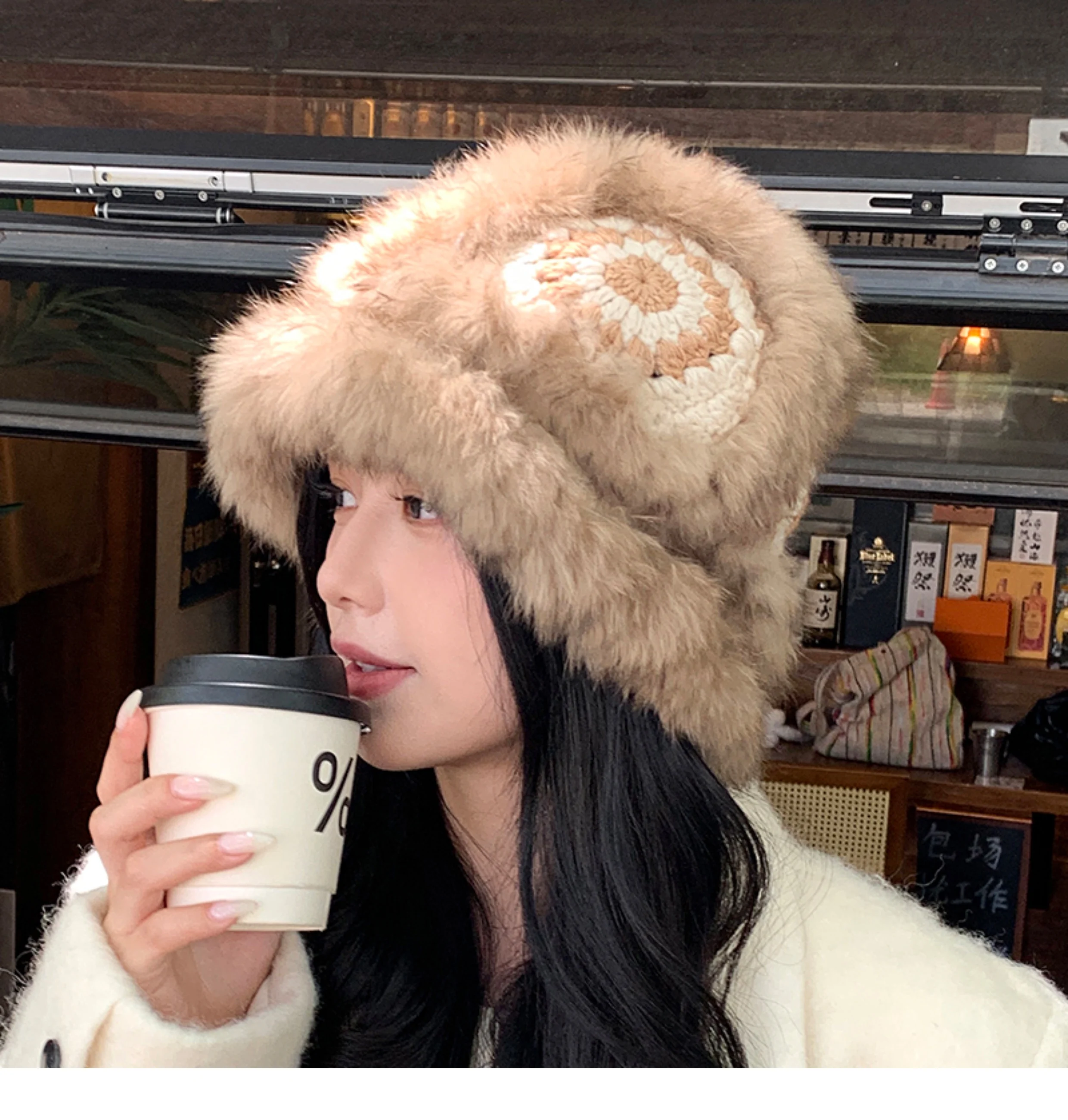

2025 Women Winter Real Rabbit Fur Beanies Crochet Knit Panama Hats Foldable Furry Bucket Hat for Women Female Fisherman Hat