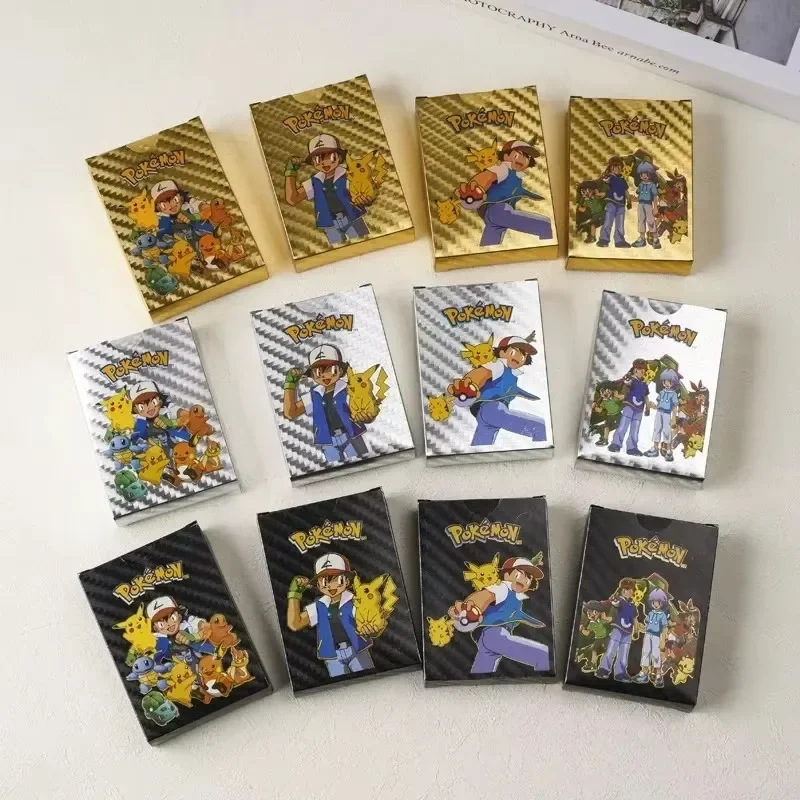 Boxed Anime Pikachu Spanish English French Gold Foil Silve Cards Vmax GX Game Battle Carte Trading Collection Card Letters