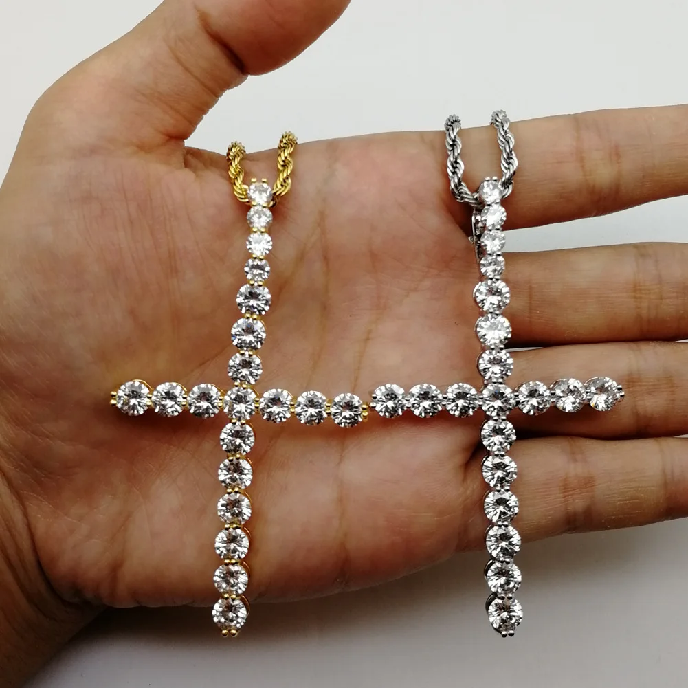 

Large Cross Pendant Accessory Hip Hop Copper Inlaid Zircon Versatile Style Unisex Necklace Jewelry