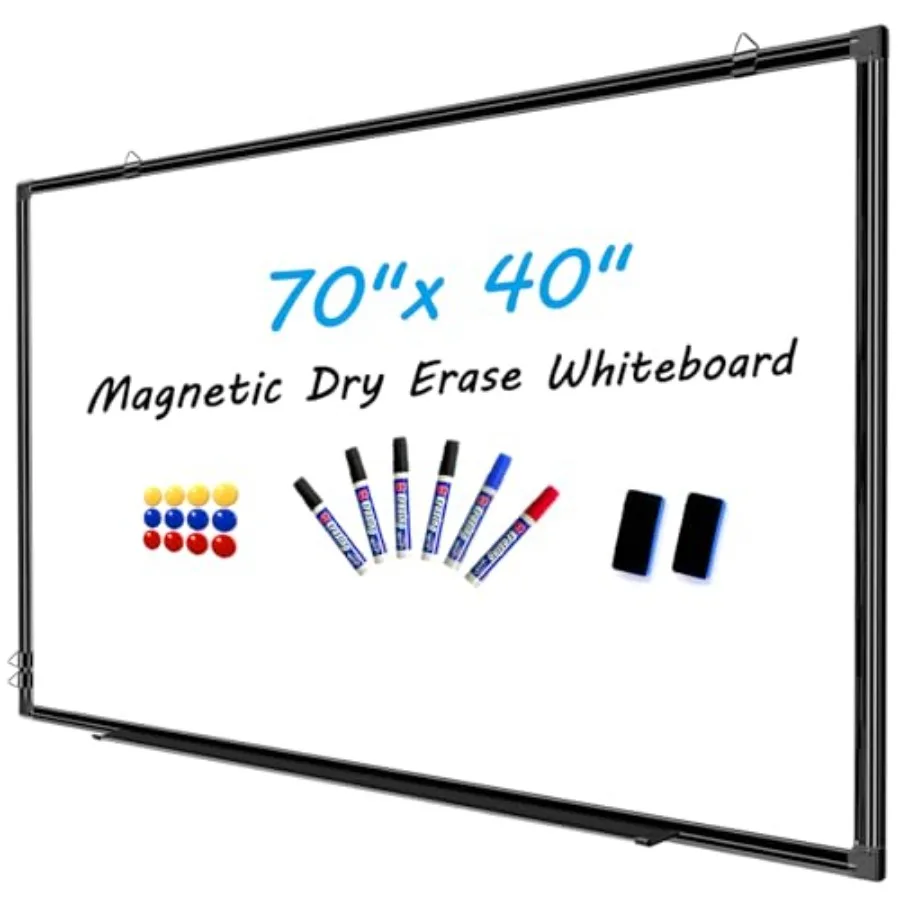 

Белая магнитная доска для стены 70x40 дюймов с черной алюминиевой рамкой, сухостираемая, для презентаций, подходит для дома