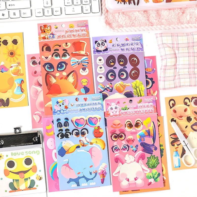 6 Sheets Kawaii Cartoon Animal change Stickers Adhesive DIY Decorative Creativity Sticker