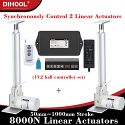 8000N 2Pieces Linear Actuators with Synchronous Control Hall controller Set(1V2) 24V 50MM~1000MM Stroke 80kg~800kg Load 25MM/S