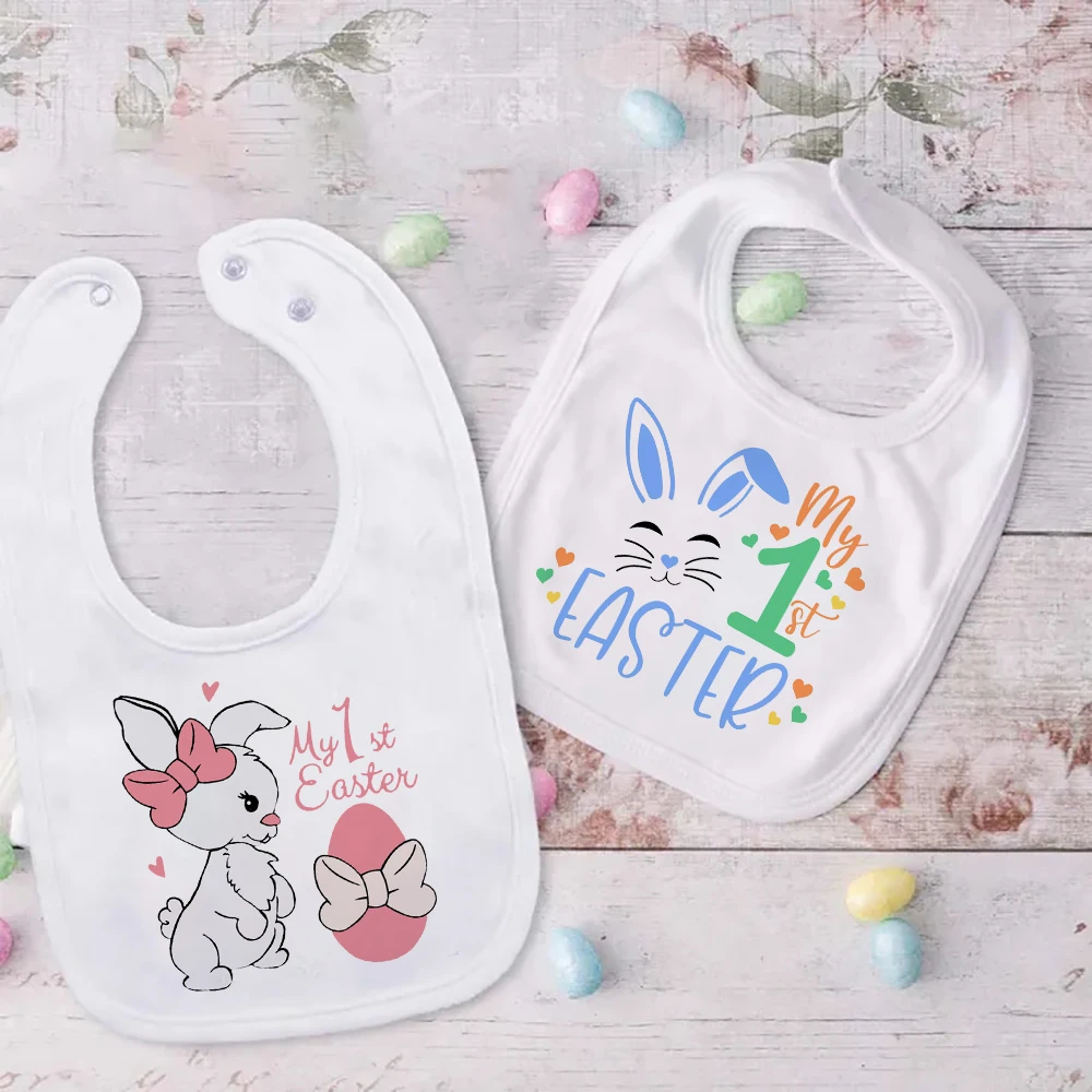 

My First Easter Baby Bib Infant Cotton Bib Bunny Print Newborn Saliva Bibs Christian Holiday Keepsake Gift Easter Gifts for Baby