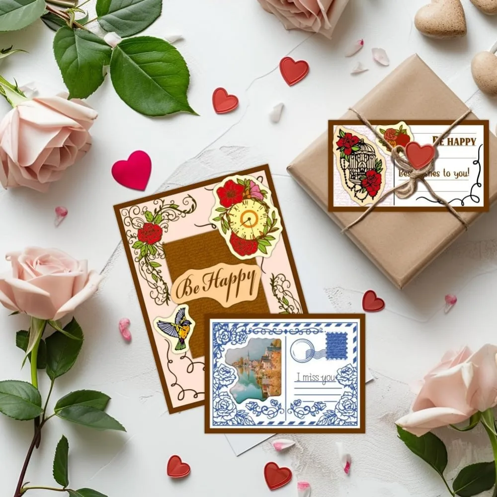 Vintage Rose Clear Stamps Postcard Silicone Stamp Flower Rubber Stamps Summer Theme Transparent Stamps for Card Making