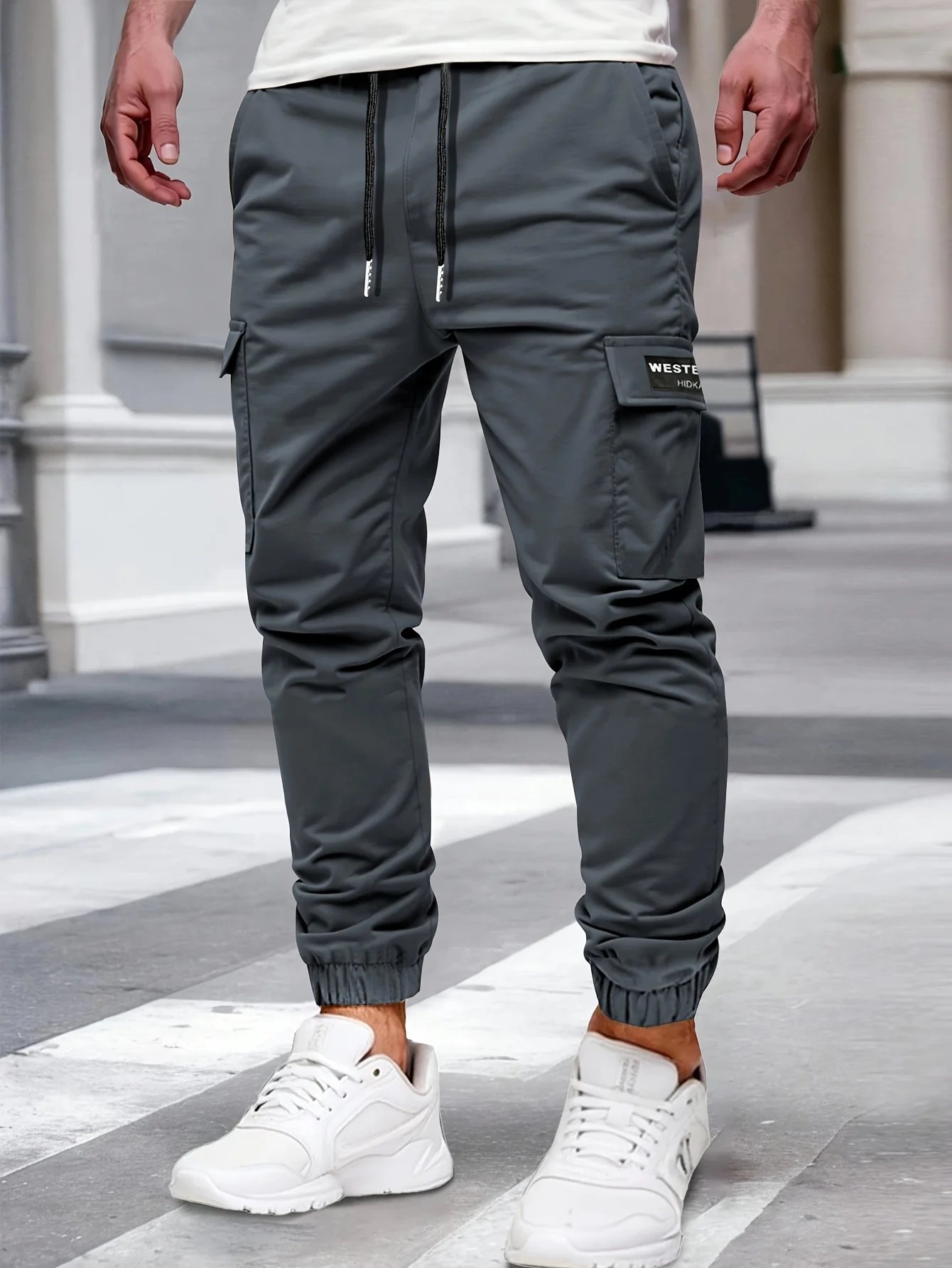 

Мужские повседневные однотонные брюки-карго с эластичной резинкой на талии и боковыми карманами, удобные для активного отдыха, стандартный крой