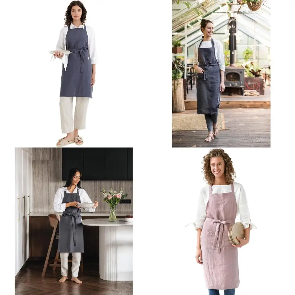 

Linen Apron 100% Pure for Cooking, Gardening, Grilling, Painting - Pockets Included - Unisex Design Suitable for Men and Women