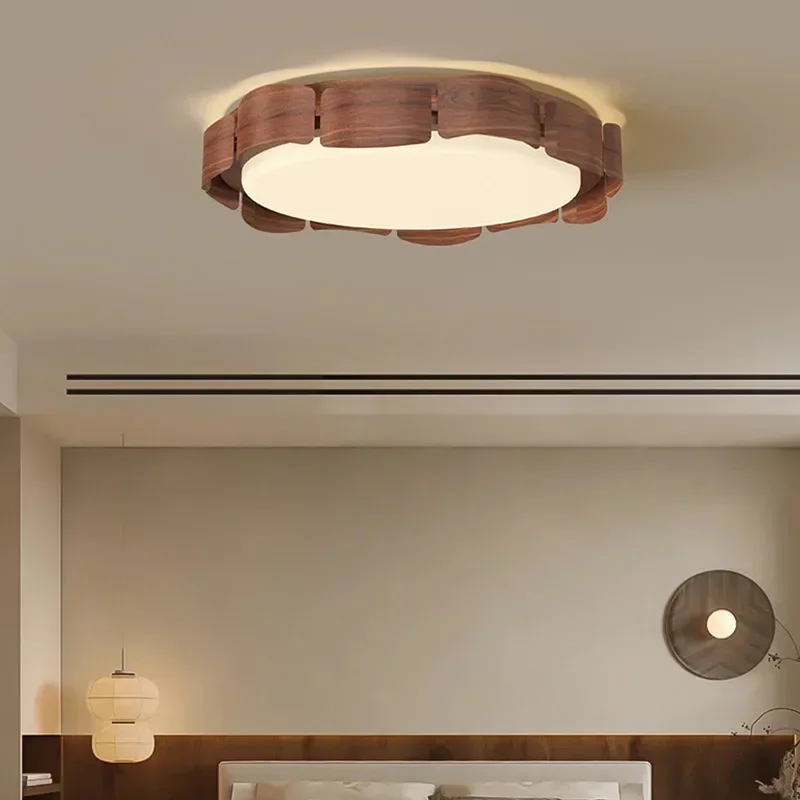 SANDYHA Retro Bedroom Light Wooden LED Ceiling Light Chandelier High-end Living Room Resturant