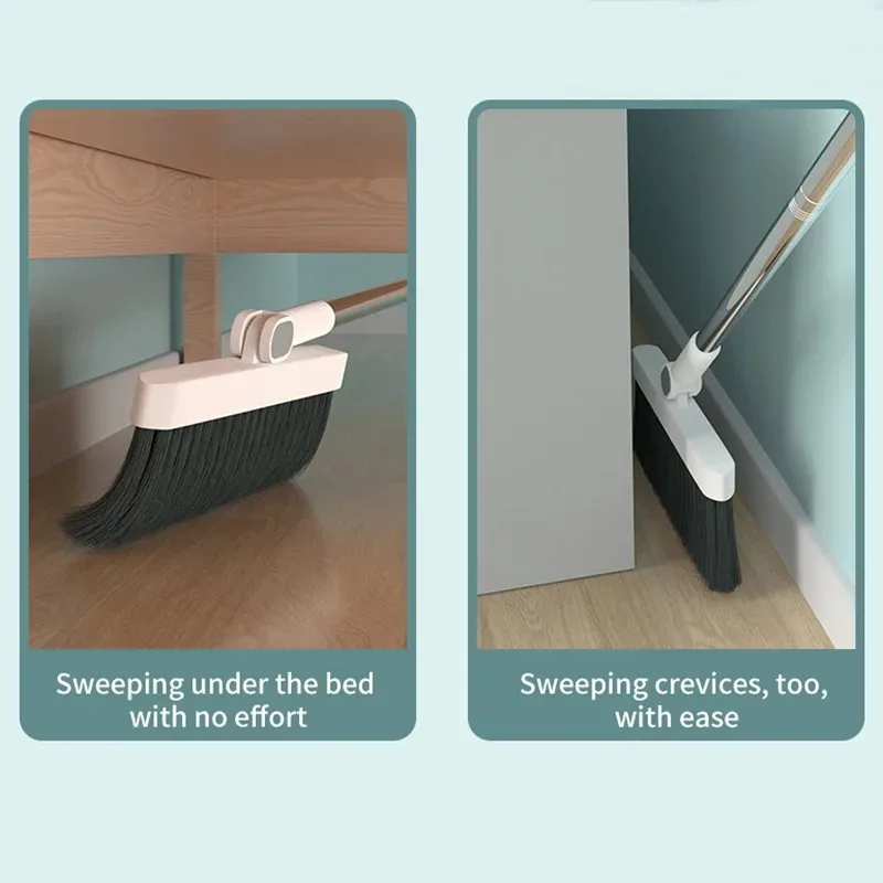 طقم مجرفة مكنسة جديدة قابلة للطي للمكتب 180 °   أدوات تنظيف تخزين المكنسة الدوارة، مكنسة غير لاصقة للشعر الجاف والرطب ذات الاستخدام المزدوج