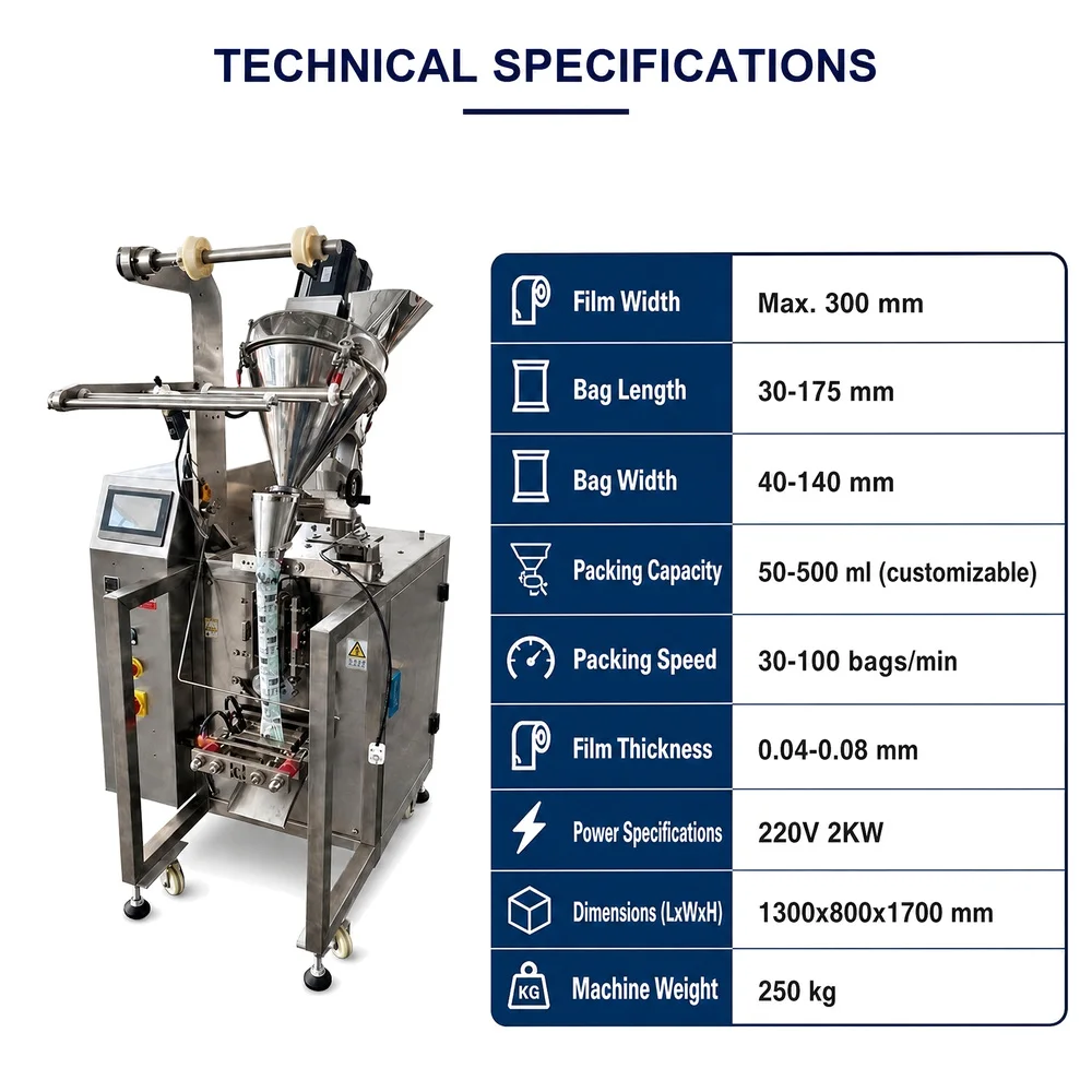 Vertical Form Fill Seal Powder Packing Machine 30 to 100 Bags Per Min Automatic Pouch Packaging Stainless Steel Machine