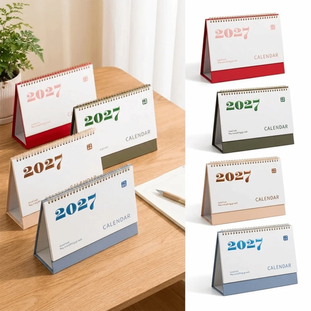 2027 Desk Calendar Paper Minimalist Desktop Calendar Double Ring Binding Thickened Base Self-Discipline Tracker Home Office