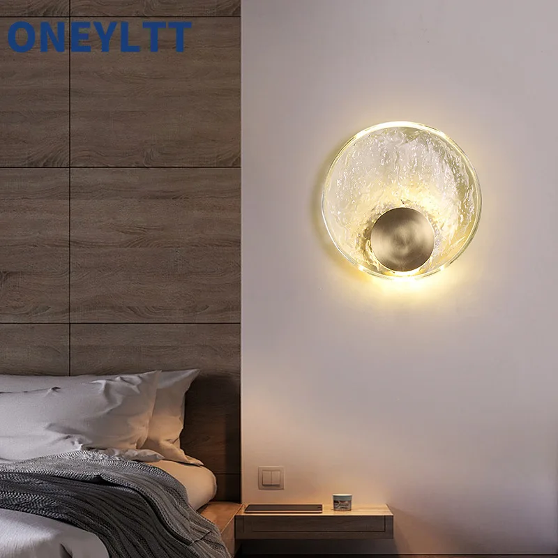 

Designer Bedhead Wall Light Full Copper Crystal Glass Creative Art Bedroom Living Room Sofa Background Corridor Circular Light