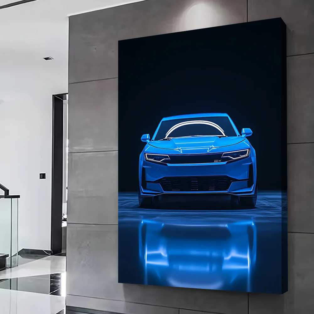 Blue Sports Car Front View Printing Poster Customizable Pictures Wall Art Canvas Painting for Luxury Decoration Room Decorations