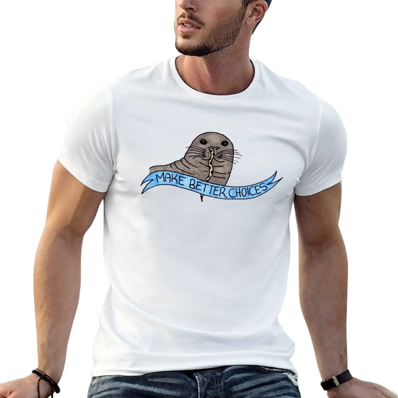 The Cautionary Seal: Colour T-Shirt man t shirt heavy cotton man t shirts for men casual anime t shirts oversize T-shirt