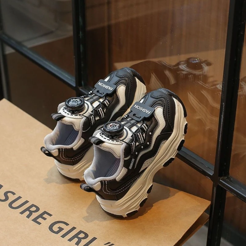 Kids Boys Girls Sports Shoes 2026 Spring Autumn Rotating Buckle Chunky Sneakers Mid Big Size Casual Trendy School Shoes​