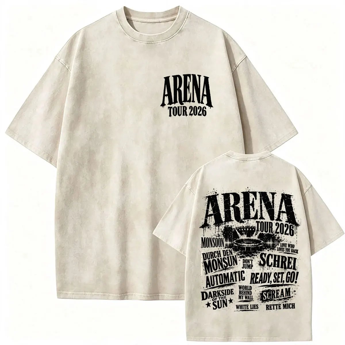 Vintage Washed Tokio Hotel Arena Tour 2026 Rockband T-Shirt für Männer und Frauen Hip-Hop Mode Pop Oversized Baumwoll-T-Shirt Streetwear – Detail 3