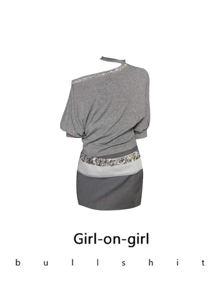 

Faionable ort Sve Bling oulder T-irt ort Sle Sparkling Diamond Spicy Girl Trendy Top Women's Summer Outfit