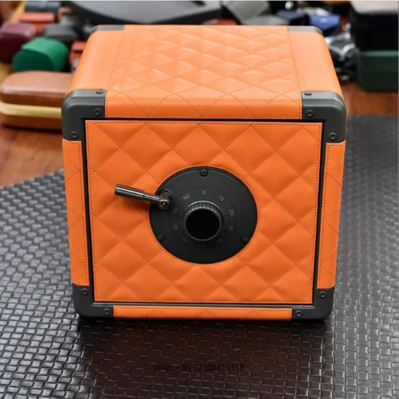 Luxury Leather Mini Watch Winder & Storage Box 4 Slots Safe Touch Screen Atmosphere Lamp Orange Black Watch Parts