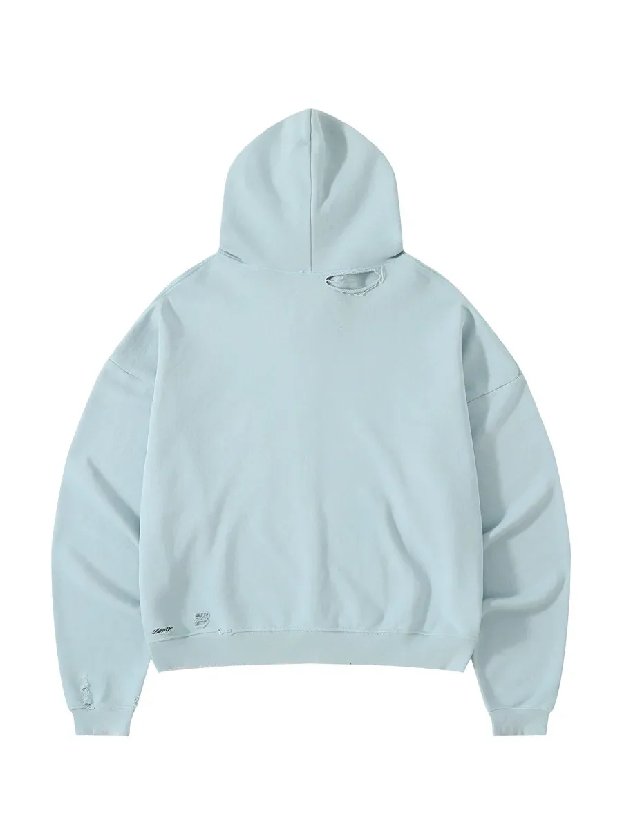 Paly Hollywood Washed Blue Cross Destroyed Zip Sweater Hoodie