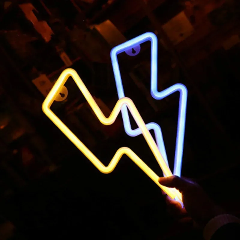 

LED Neon Sign Lightning Shaped USB Battery Operated Night Light Decorative Table Lamp For Home Party Living Room Xmas Gift