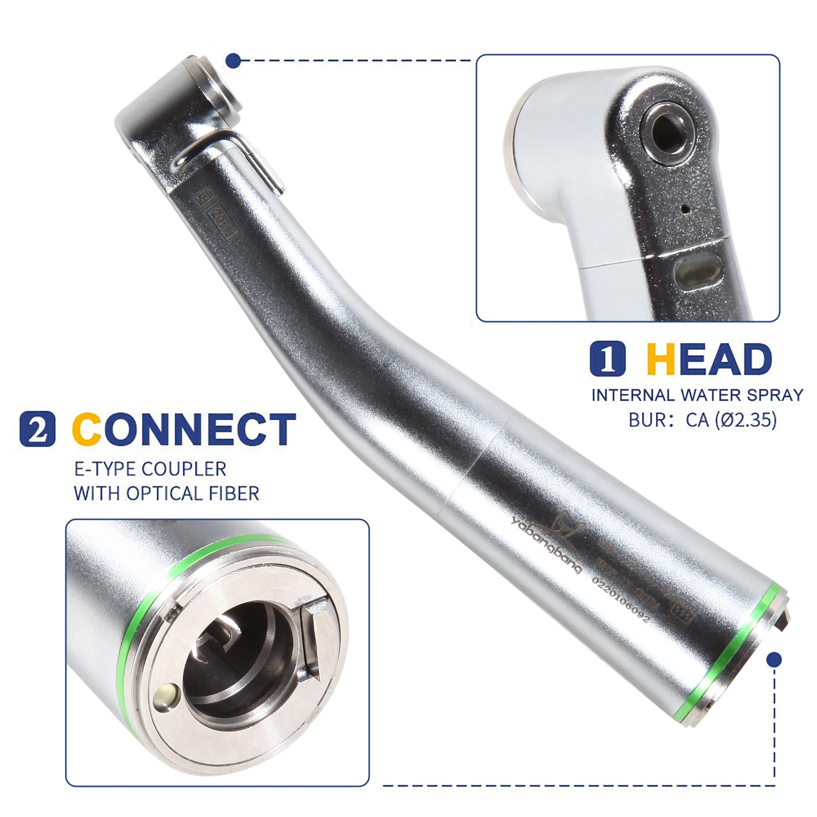 YABANGBANG Dental Implant 20:1 Reduction LED Fiber Optic Surgical E-type Handpiece Push Button Contra Angle Fit NSK SG20