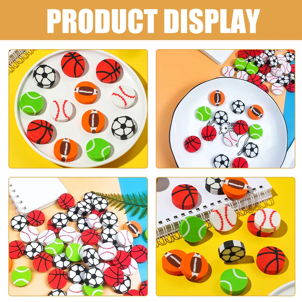 

120pcs Cartoon Ball Erasers Mini Portable School Supplies s Daily Use Delicate Pencil Accessories Party Favors Student Gifts