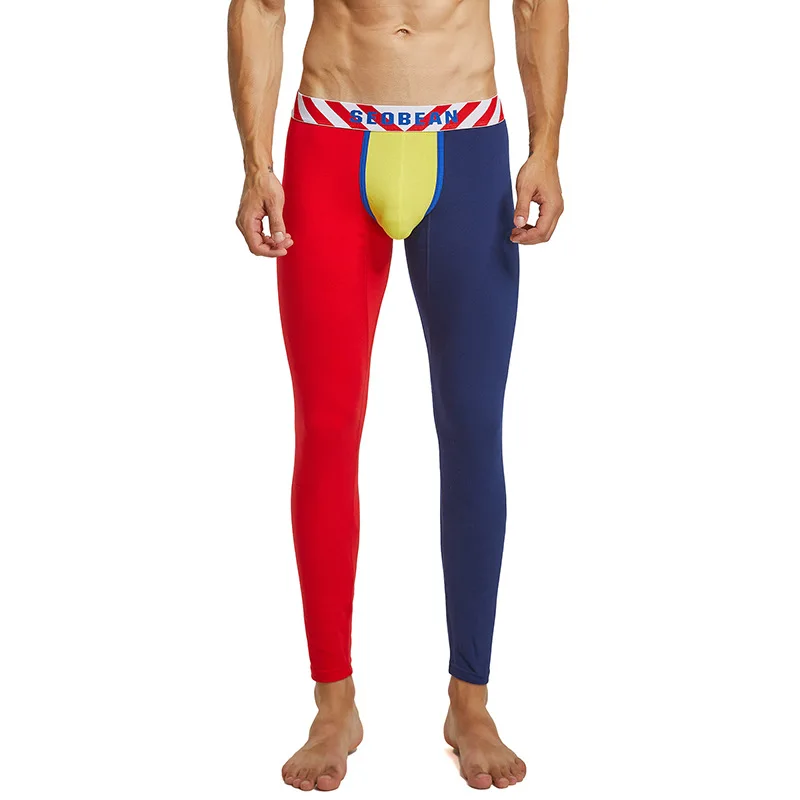 Men's long johns thin color matching men's leggings U convex, pocket thermal pants wholesale 220402