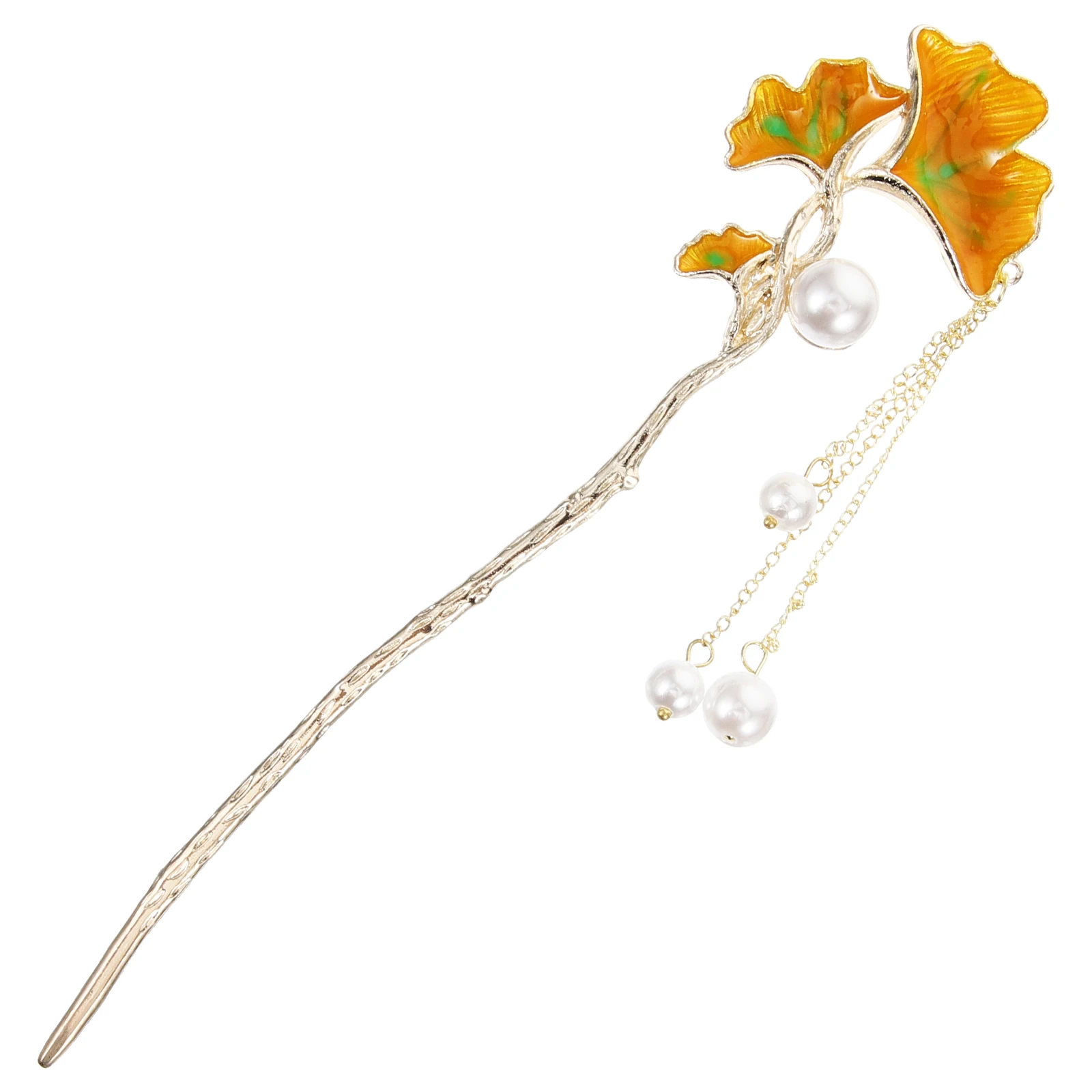 

Ginkgo Leaf Hair Sticks Delicate Alloy Women Accessories Tassel Chain Pearl Enamel Finish Suitable Occasions Vintage Hanfu