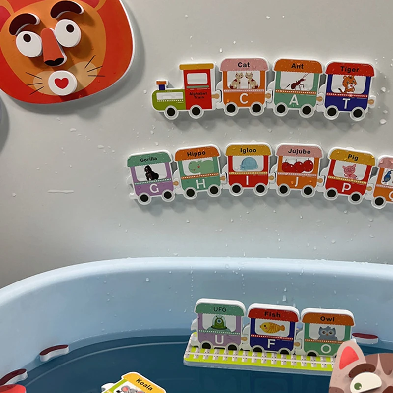 Baby Train Bath Toys Soft EVA Letter Puzzle Animals Alphanumeric Bathtub Water Toy Early Educational Kids Floating Bathroom Toys