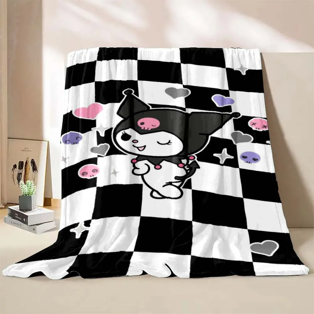 

Japanese Cartoon Kuromi Pattern Blanket Black Soft Fluffy Throw Children Adult Plush Girl Kid Throw Blanket for Sofa Bed Gift