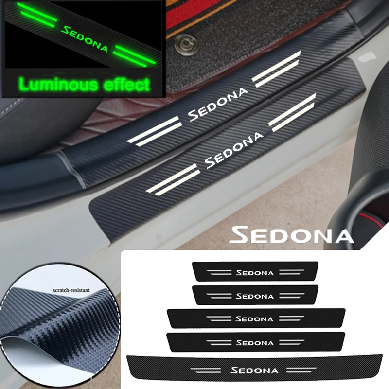 Luminous Sticker For KIA Sedona Auto Front Rear Door Sill Pedal Protector Strip Wear-resistant Threshold Scuff Plate Decals