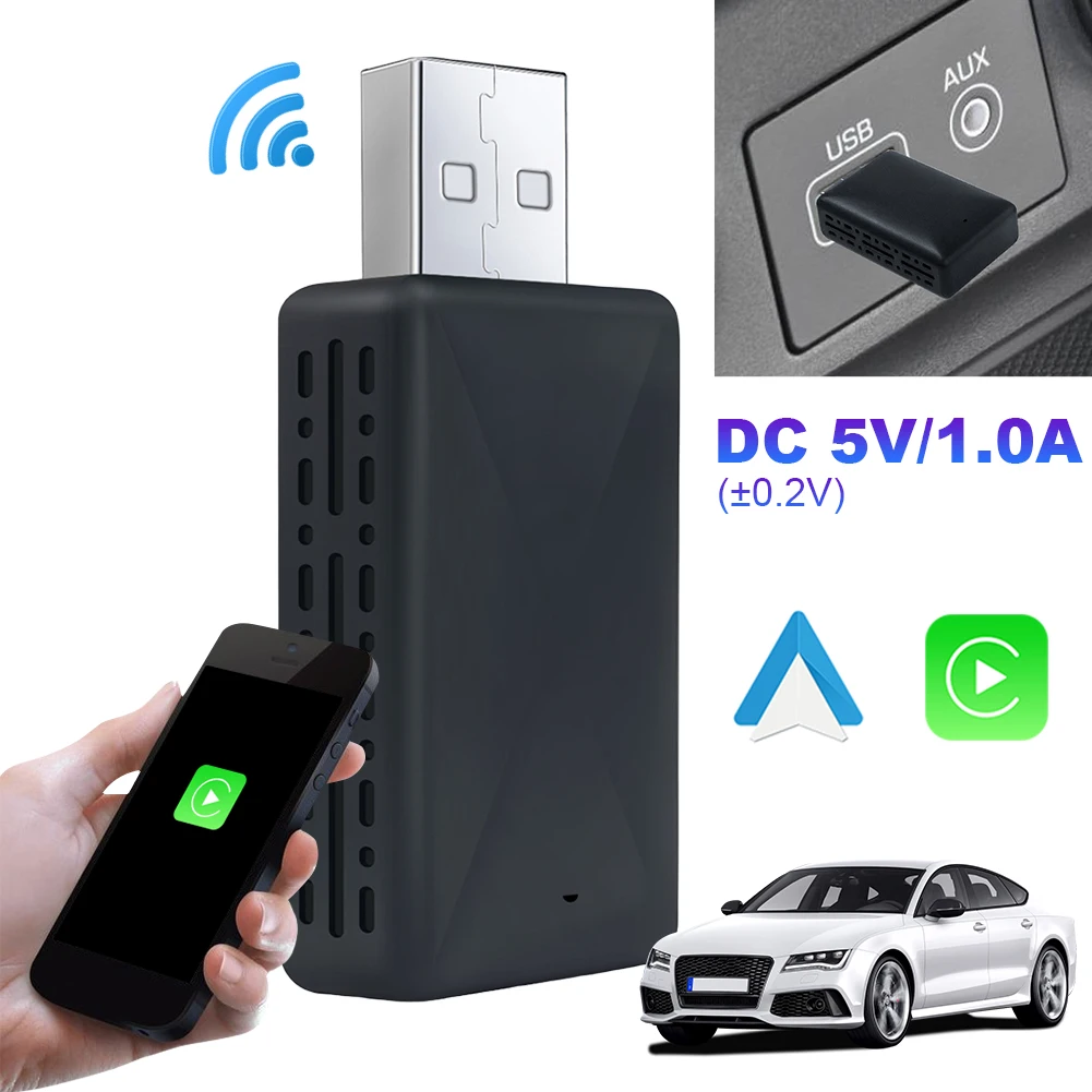 Android Auto Wireless Carplay Adapter 2in1 Smart Car AI Box Play&Plug Wireless Dongle BT WiFi for Wired CarPlay/Andriod Auto Car