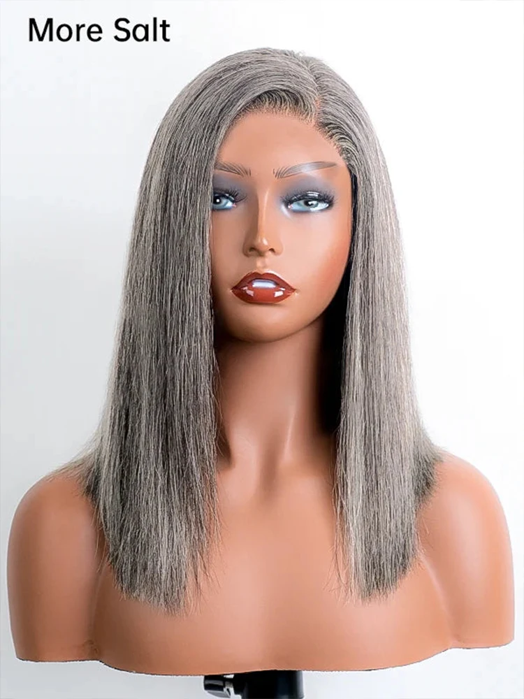 13x4 Bone Straight Gray Lace Front Human Hair Wigs For Women Brazilian Glueless Remy Grey Colored Transparent Lace Frontal Wig