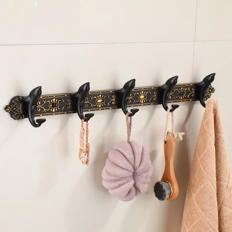 Black Dolphine BathroomTowel Hooks Wall Robe Hooks Aluminum Kitchen Towel Hook  Black Key Hat Bag Hanger Holder Clothes Hook