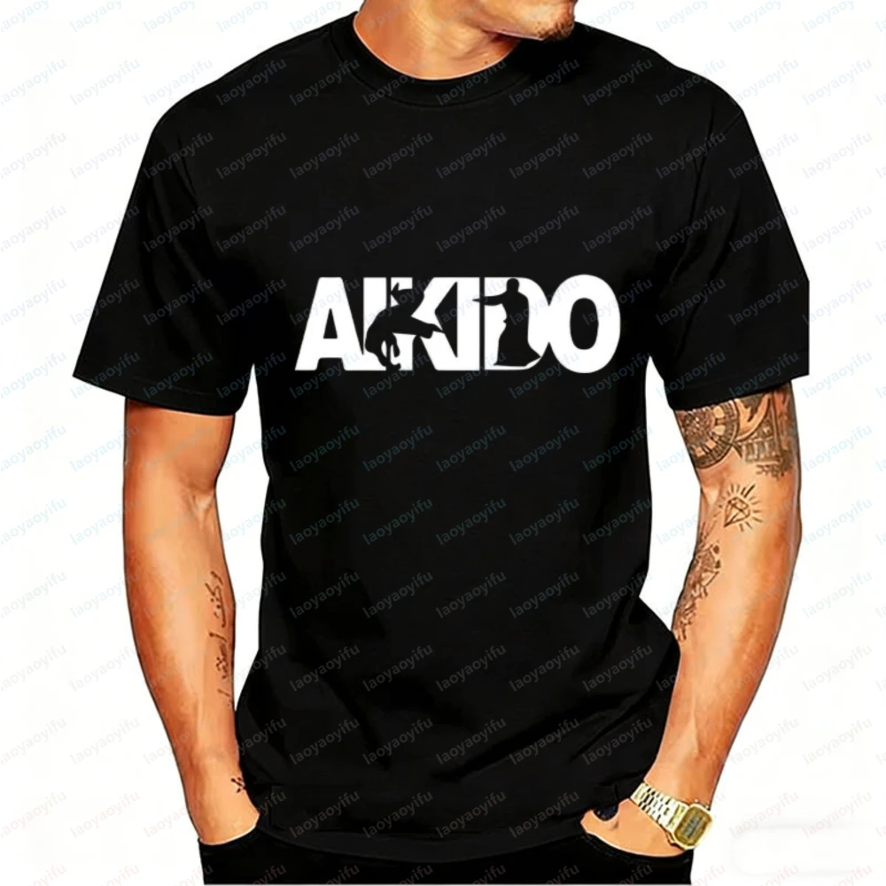 Aikido Cotton T-Shirt Martial Arts Tee Personalised Gift Customised Custom Name Message Men Clothing Graphic T Shirts Casual Top