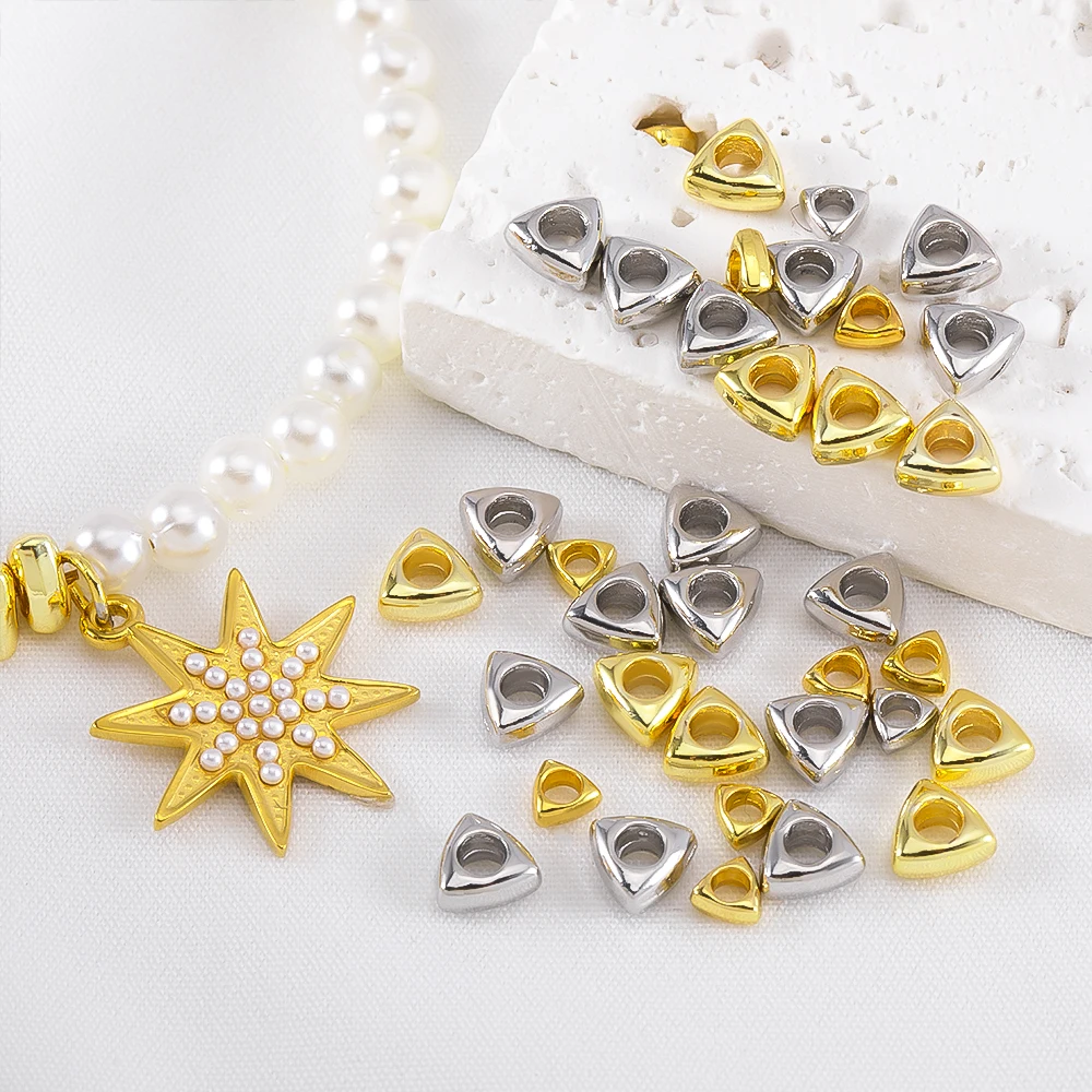 10pcs Triangle Shape Big Hole Loose Beads Spacer Beads for DIY Beaded Necklace Bracelet Jewelry Making Accessories
