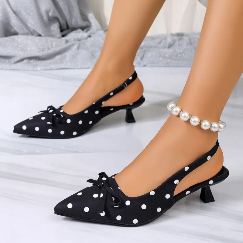 

Летние женские босоножки на высоком каблуке в горошек, модная обувь, элегантные сандалии с бантом-бабочкой для вечеринок