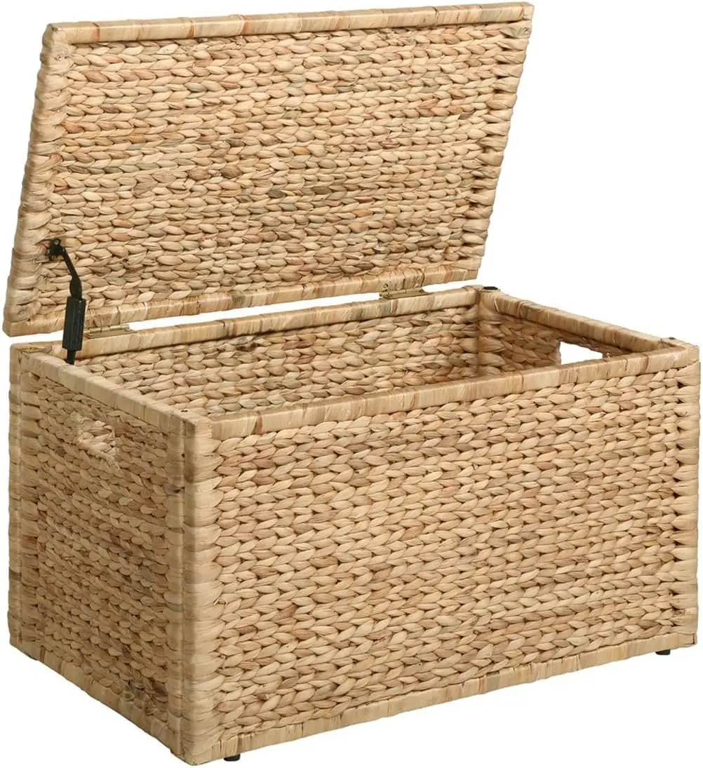 Wicker Storage Trunk with Metal Frame, 30 by 17.5 by 17.5 Inches, Natural