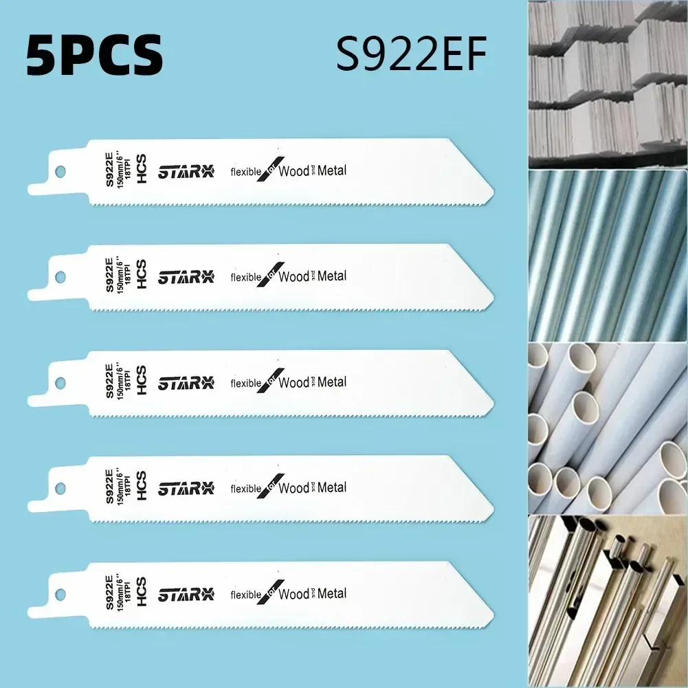 5X 150mm S922EF Oszillierende Säbelsägeblätter für Holz-, Metall- und Rohrschneidarbeiten – Detail 1