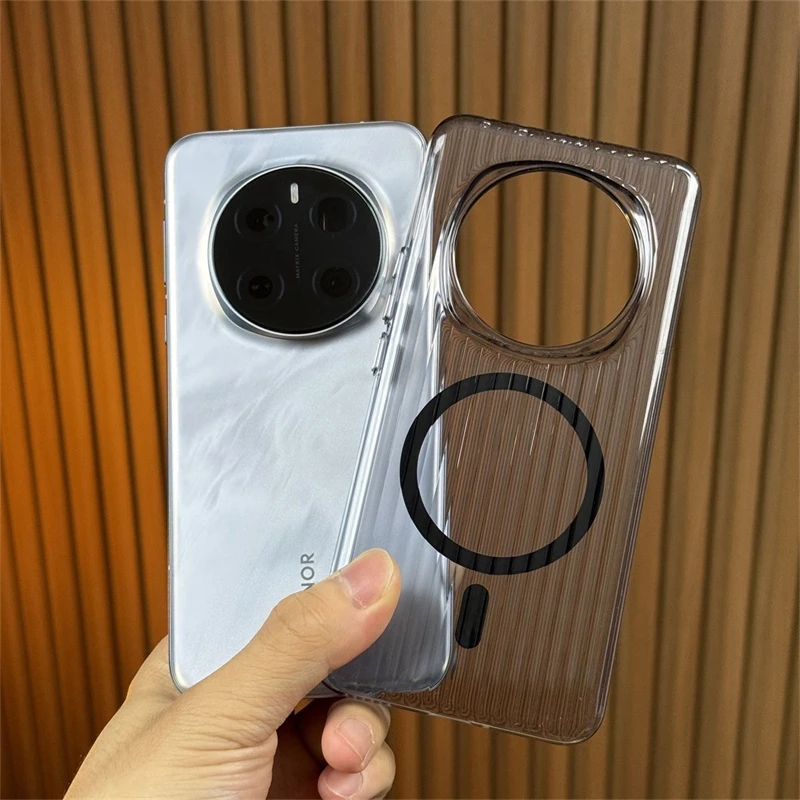 Magnetic Case For Honor Magic 7 Pro Case For MagSafe Transparent Luggage Stripe Phone Cover For Magic7 7Pro 5G Hard Shell Bumper