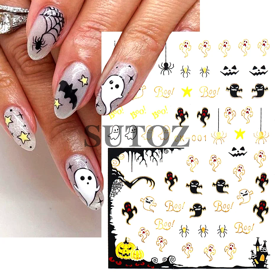 Spinne 3d Nagel Aufkleber goldene Spinne schwarz Süßigkeiten Design Halloween dunkle Serie Stil Stick-on Nägel Maniküre Aufkleber # LECK-003